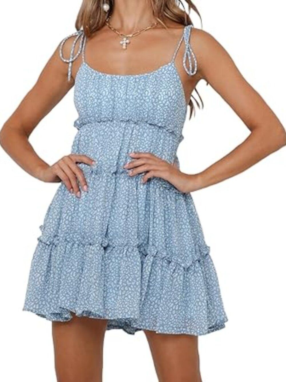 Womens 2026 Summer Floral Mini Dress Boho Flowy Skater Dresses S